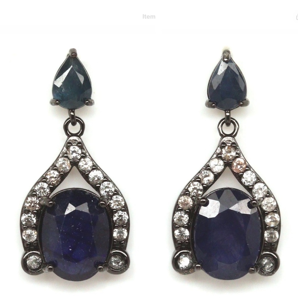 925 silver blue sapphire + white zircon earrings NEW